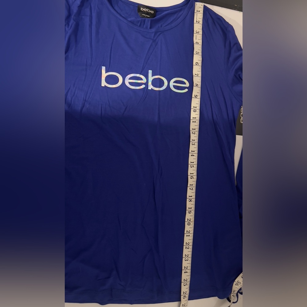 NWT BEBE Royal Blue Logo Long Sleeve Womens Top Large - Picture 9 of 11
